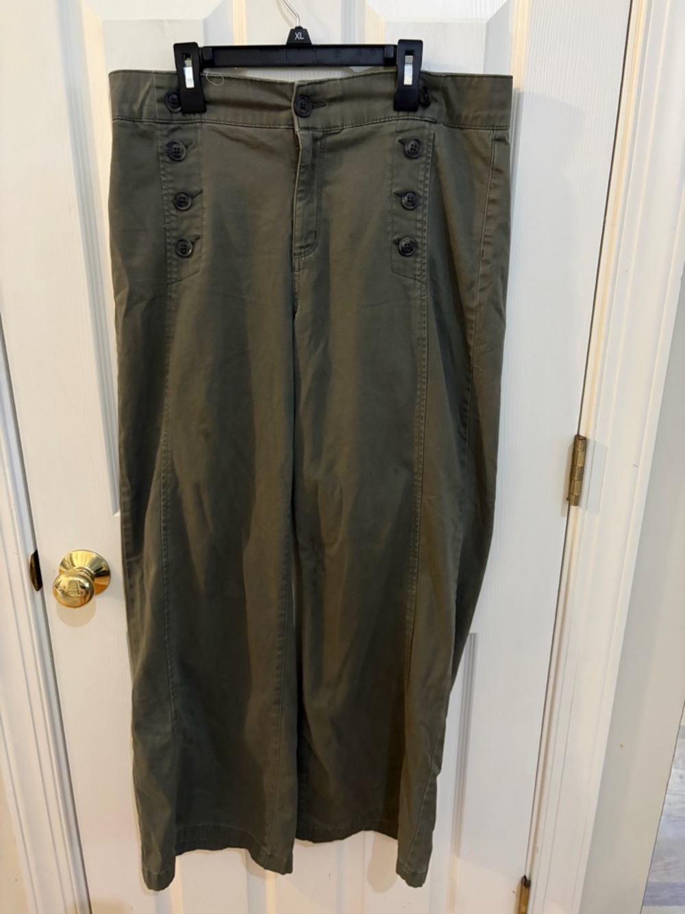 St. John's Bay Olive Green Wide Leg Utility Pants XL Button Detail Casual